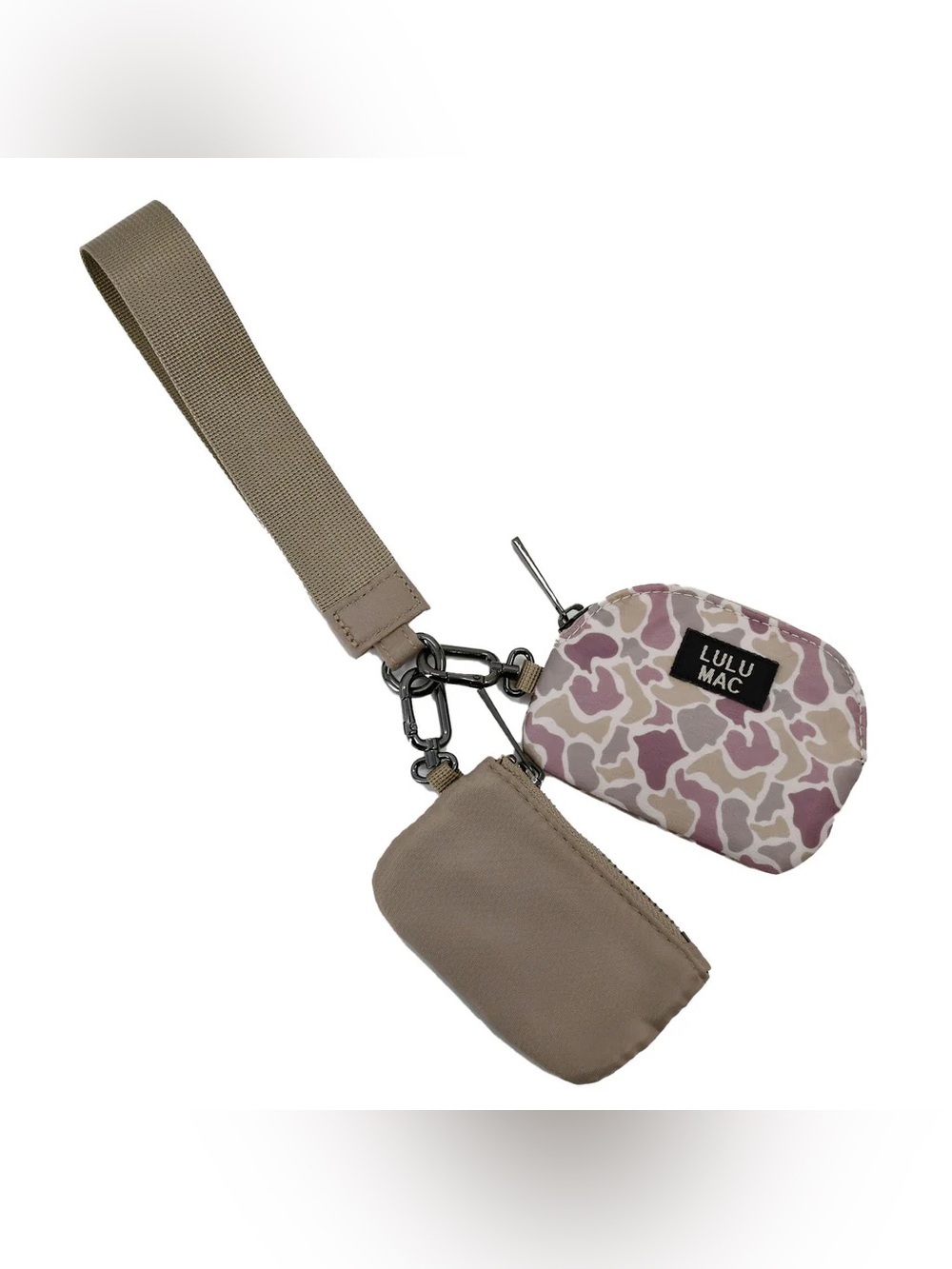 Lulu Mac Two-Pouch Wristlet Keychain in Neutral and Blush Print
